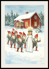 A procession of lights of Santa Claus and Lucia in the snowy landscape-2