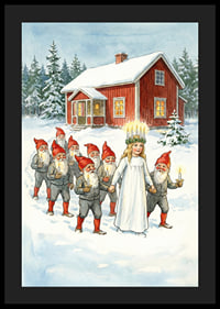 A procession of lights of Santa Claus and Lucia in the snowy landscape-4