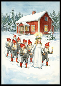 A procession of lights of Santa Claus and Lucia in the snowy landscape-6