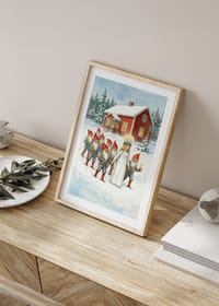 Een processie van lichtjes van de Kerstman en Lucia in het besneeuwde landschap-4