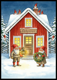 Elfen verwelkomen met krans en lantaarn in de wintersneeuw-2