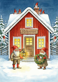 Elfen verwelkomen met krans en lantaarn in de wintersneeuw-3