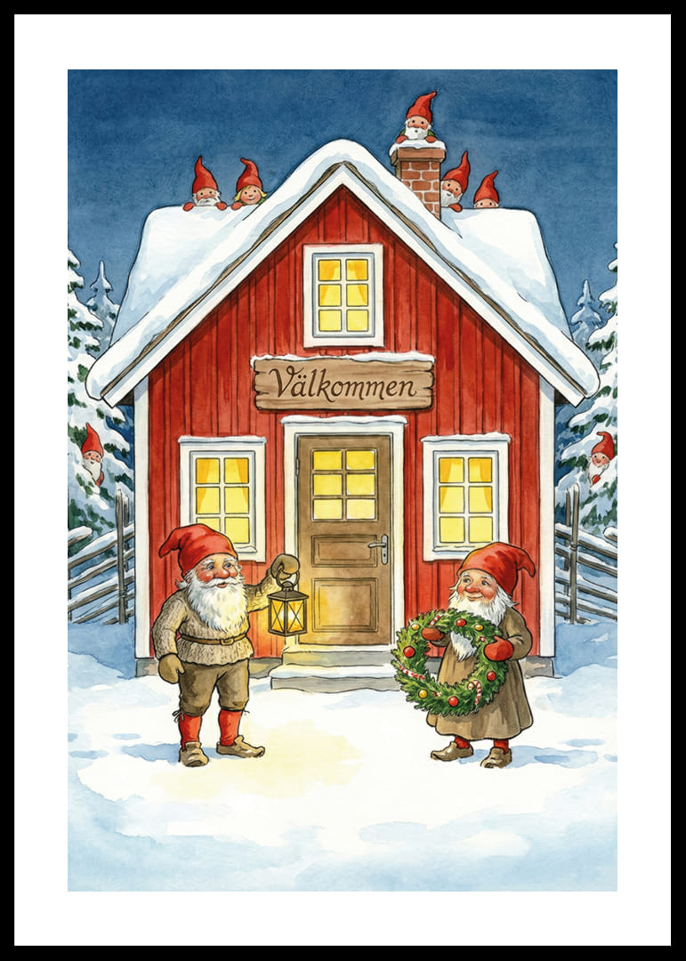 Elfen verwelkomen met krans en lantaarn in de wintersneeuw-12