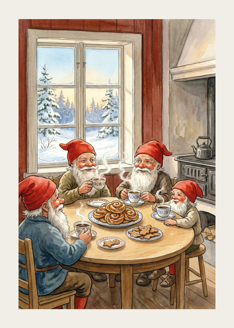 Felrode en gezellige koffie met elfjes in een winterhut-12