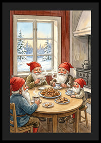 Bright red and cozy coffee with elves in a winter cabin-4