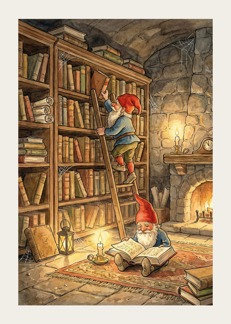 To nisser læser i et hyggeligt bibliotek-12