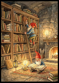 Two elves reading in a cozy library-6