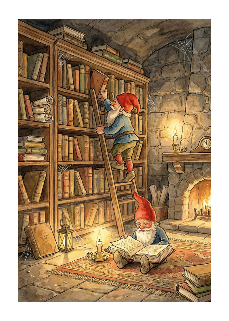 Twee elfjes lezen in een gezellige bibliotheek-12