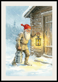 Un Père Noël avec une lanterne et un seau à lait dans la neige scintillante-2