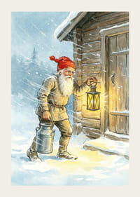 Un Père Noël avec une lanterne et un seau à lait dans la neige scintillante-3