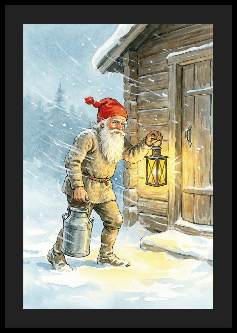 A Santa with a lantern and a milk bucket in sparkling snow-12