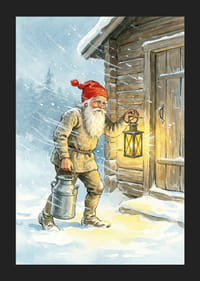 Un Père Noël avec une lanterne et un seau à lait dans la neige scintillante-5