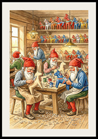 The elves carve Dala horses in a cozy workshop-2