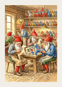 The elves carve Dala horses in a cozy workshop-3