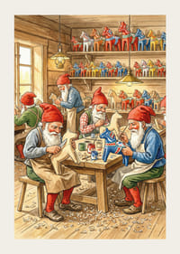 De elfen snijden Dala-paarden in een gezellige werkplaats-3