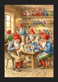 De elfen snijden Dala-paarden in een gezellige werkplaats-5