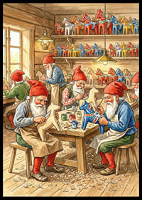 The elves carve Dala horses in a cozy workshop-6