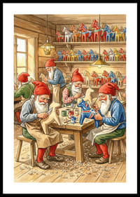 De elfen snijden Dala-paarden in een gezellige werkplaats-0