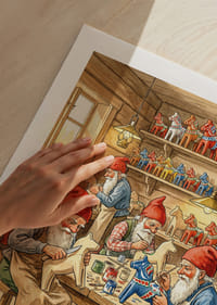 De elfen snijden Dala-paarden in een gezellige werkplaats-5