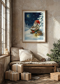 Santa Claus under a starry sky creates magic in the snow-8