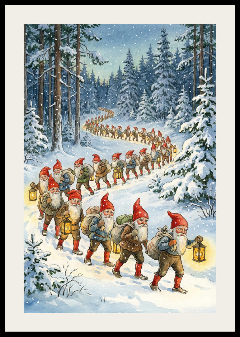 Elfen wandern im magischen Licht durch den Winterwald.-12