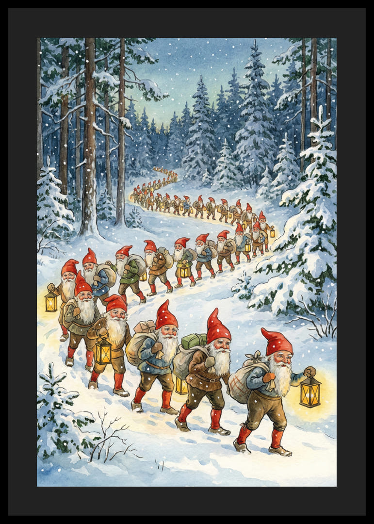 Elfen wandern im magischen Licht durch den Winterwald.-12