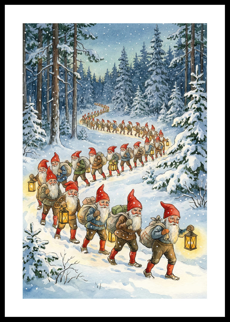 Elfen dwalen door het winterbos in magisch licht-12