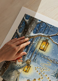 Gnomes light up a snowy path with lanterns in the winter night-9