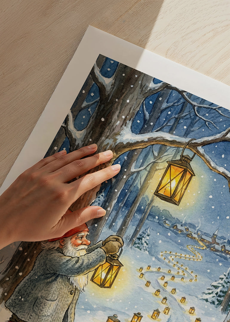 Gnomes light up a snowy path with lanterns in the winter night-12