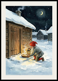 Santa leaves food under a starry night-2