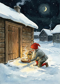 Santa leaves food under a starry night-7