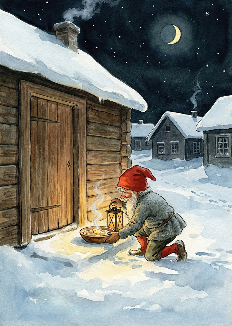 Santa leaves food under a starry night-12