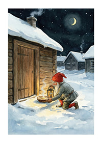 Santa leaves food under a starry night-1