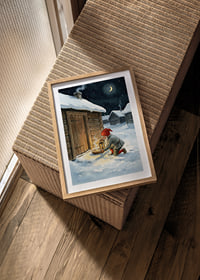 Santa leaves food under a starry night-8