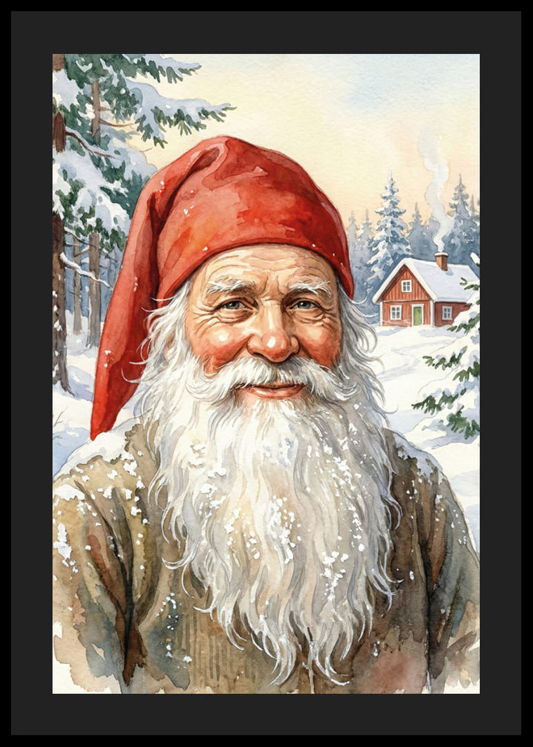 En smilende alf med et snedækket landskab i baggrunden-12