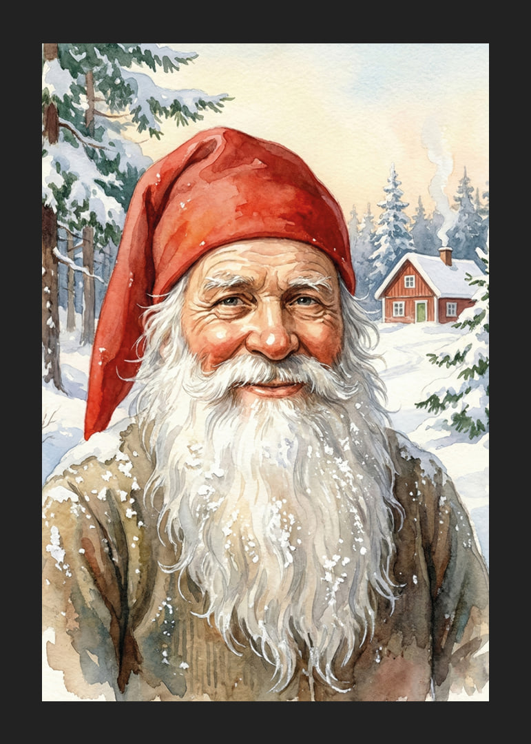 A smiling elf with a snowy landscape in the background-12