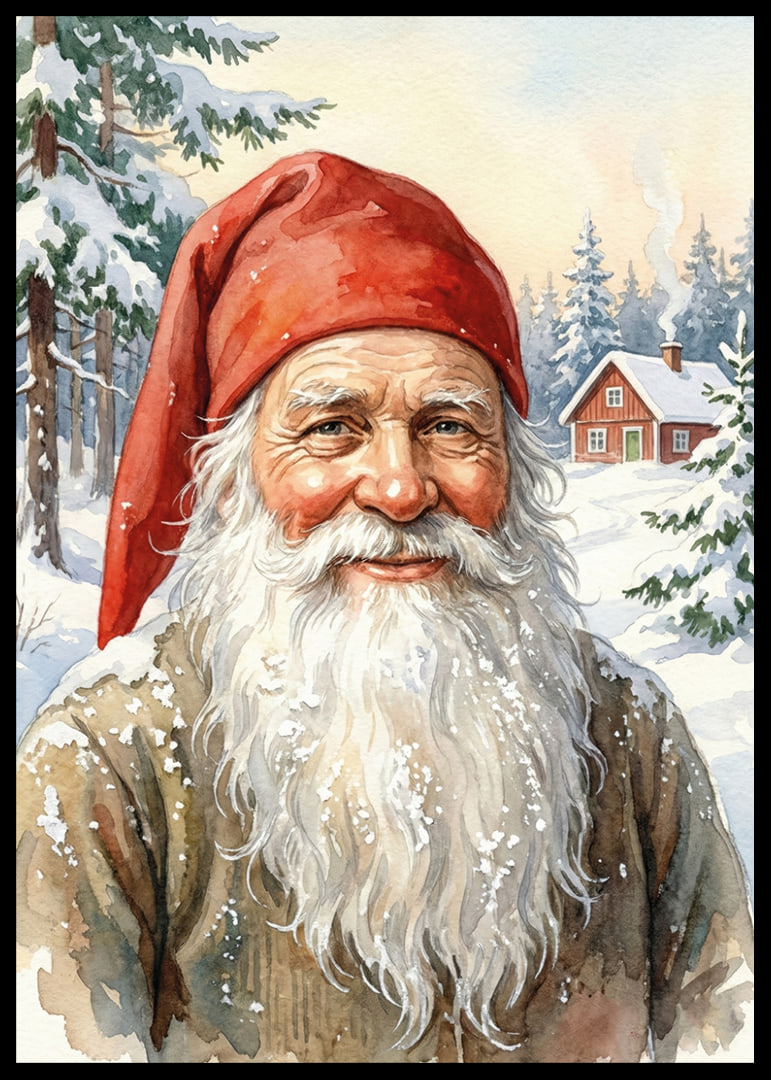 A smiling elf with a snowy landscape in the background-12