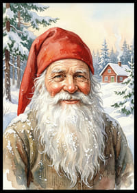 Een lachende elf met een besneeuwd landschap op de achtergrond-2