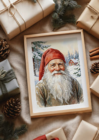 A smiling elf with a snowy landscape in the background-8