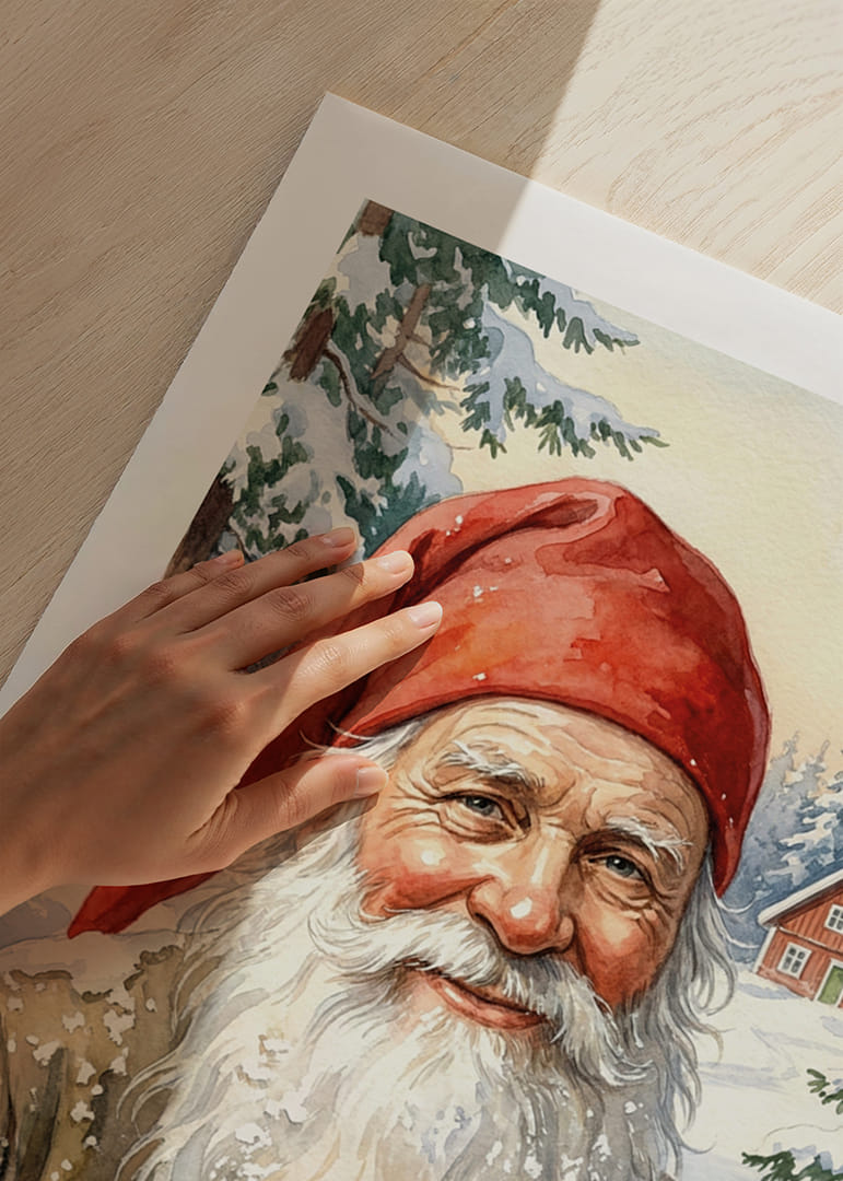 Een lachende elf met een besneeuwd landschap op de achtergrond-12