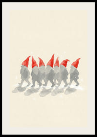 Charmerende nisser går på række med røde hatte-2