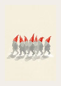 Charming elves walking in a row with red hats-3