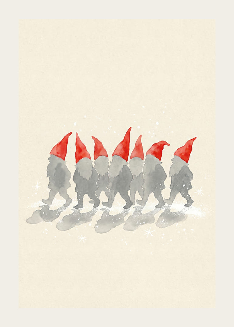 Charmerende nisser går på række med røde hatte-12