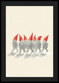 Charming elves walking in a row with red hats-4