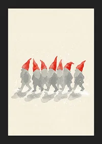 Charming elves walking in a row with red hats-5