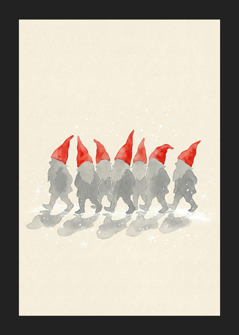 Charmerende nisser går på række med røde hatte-12