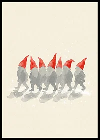 Charming elves walking in a row with red hats-6