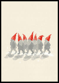 Charmante elfjes die in een rij lopen met rode hoeden-2