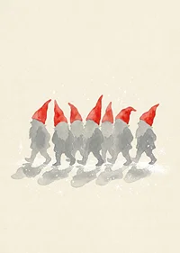 Charming elves walking in a row with red hats-7