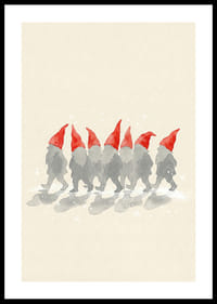 Charmante elfjes die in een rij lopen met rode hoeden-0